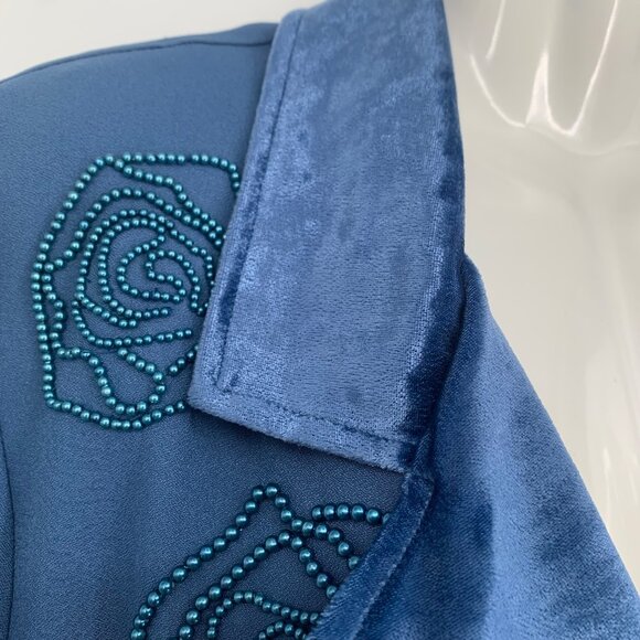 Vtg Lacy Afternoon Kepler Beaded Blazer L Light Blue Adjustable Back Pockets 80s - Picture 3 of 14